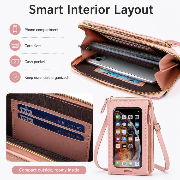 Female Touch Screen Phone Bag Multifunctional Crossbody Zipper Pouch(Yellow) - Image 4