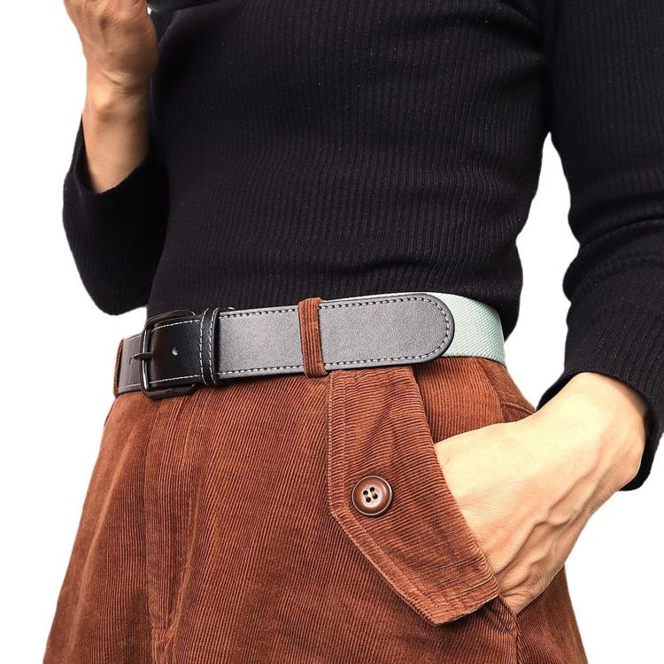 Flying Art 35mm Mens Womens Stretch Belt Leather Spliced Nylon Elastic Web Belts With Alloy Buckle, Length: 115cm(Black) - Image 6