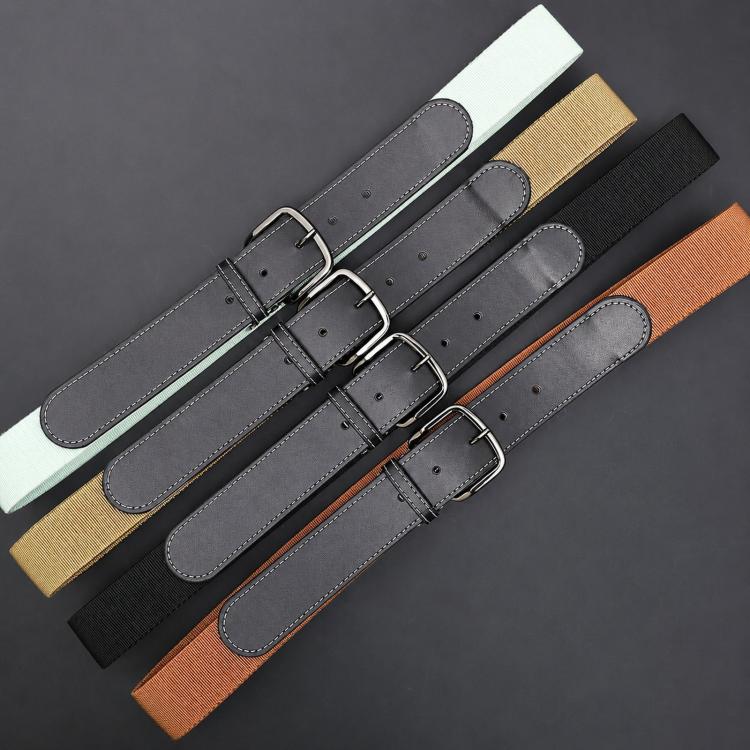 Flying Art 35mm Mens Womens Stretch Belt Leather Spliced Nylon Elastic Web Belts With Alloy Buckle, Length: 95cm(Khaki) - Image 2