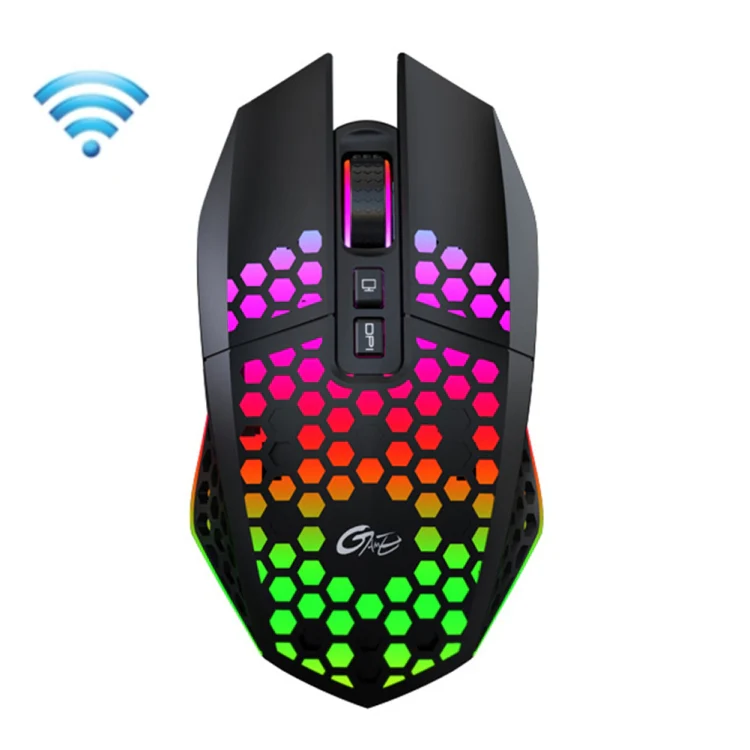 FMOUSE X801 8 Keys 1600DPI Hollow Luminous Gaming Office Mouse,Style: Black Wireless Rechargeable