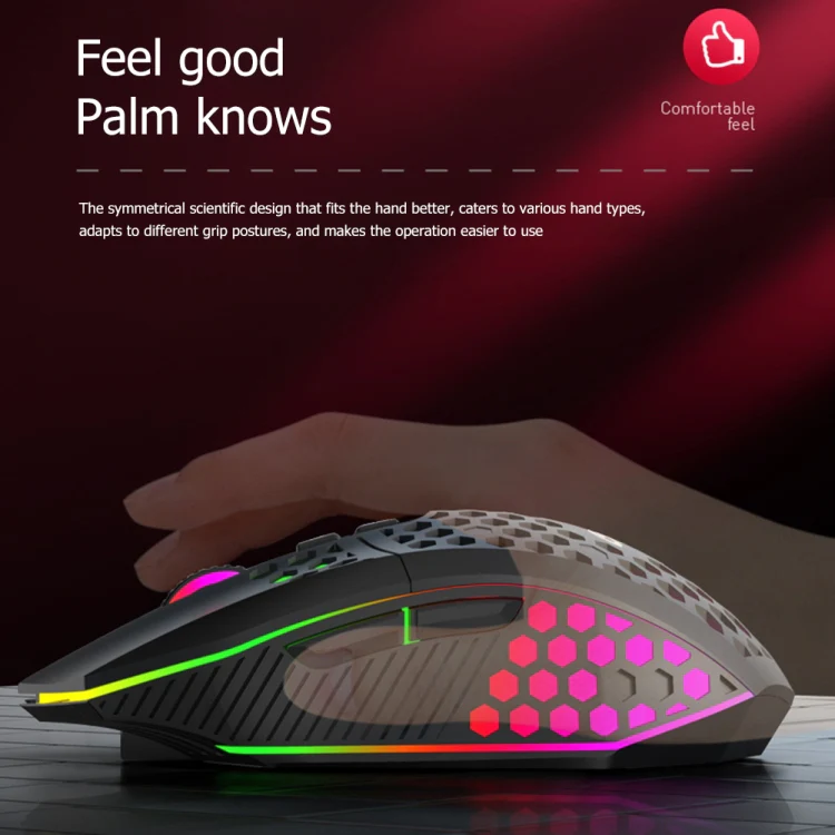 FMOUSE X801 8 Keys 1600DPI Hollow Luminous Gaming Office Mouse,Style: Black Wireless Rechargeable - Image 6
