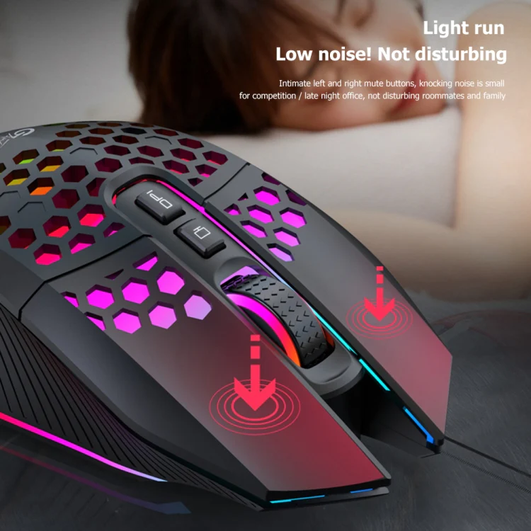 FMOUSE X801 8 Keys 1600DPI Hollow Luminous Gaming Office Mouse,Style: White Wired - Image 5