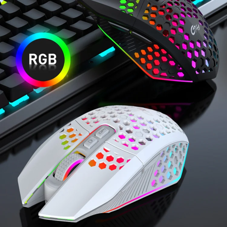 FMOUSE X801 8 Keys 1600DPI Hollow Luminous Gaming Office Mouse,Style: White Wireless Rechargeable - Image 2