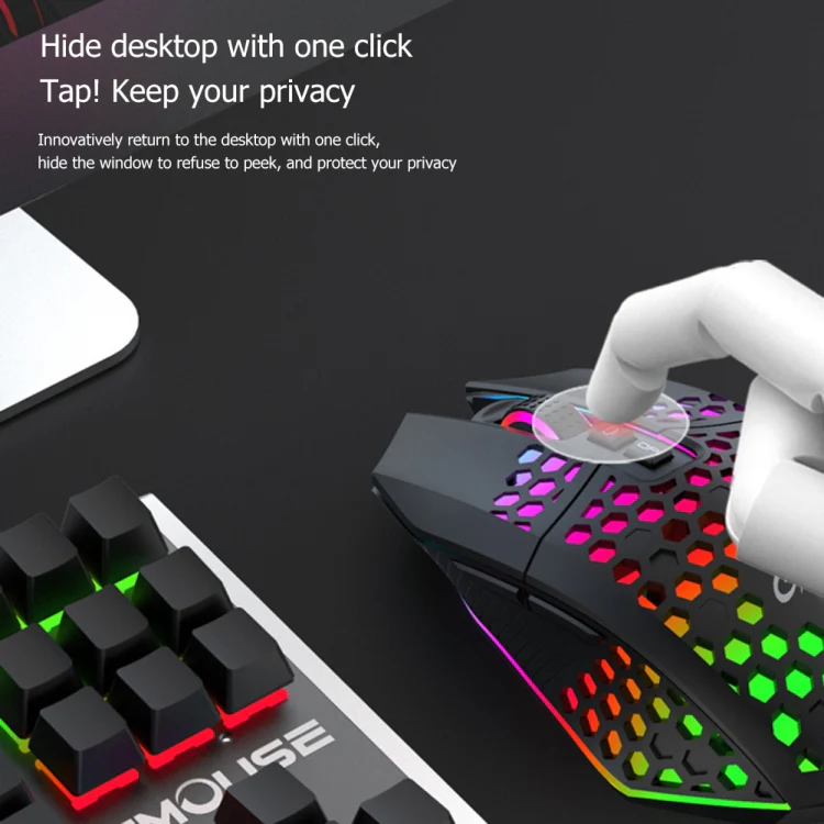 FMOUSE X801 8 Keys 1600DPI Hollow Luminous Gaming Office Mouse,Style: White Wireless Rechargeable - Image 4