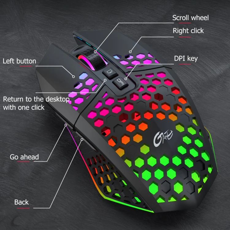 FMOUSE X801 8 Keys 1600DPI Hollow Luminous Gaming Office Mouse,Style: White Wireless Rechargeable - Image 7