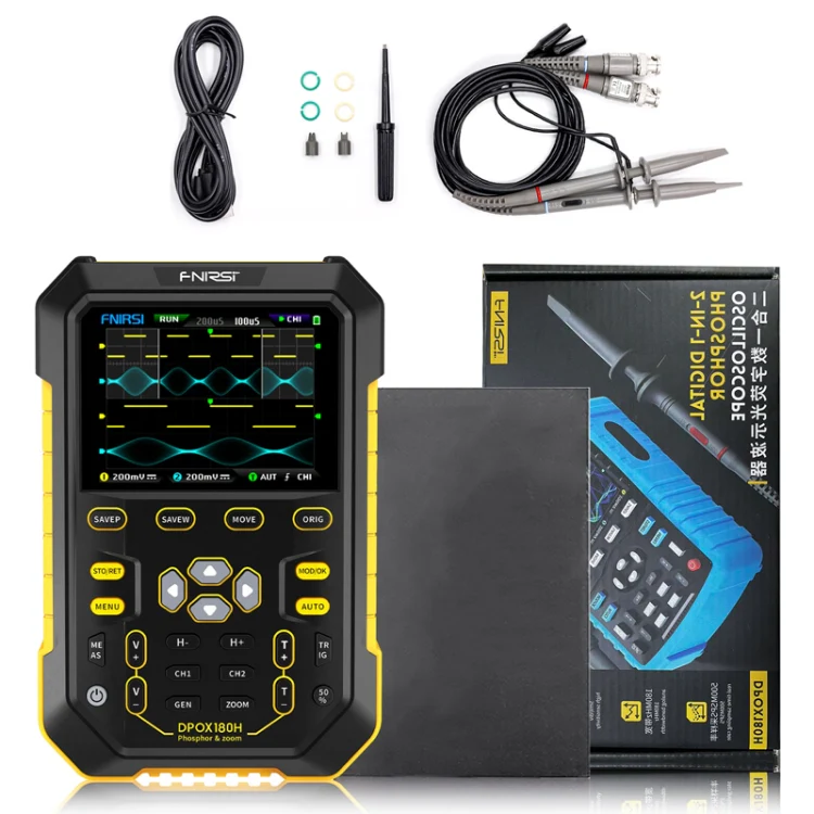 FNIRSI 2 In 1 Small Handheld Fluorescence Digital Dual-Channel Oscilloscope, US Plug(Yellow) - Image 2