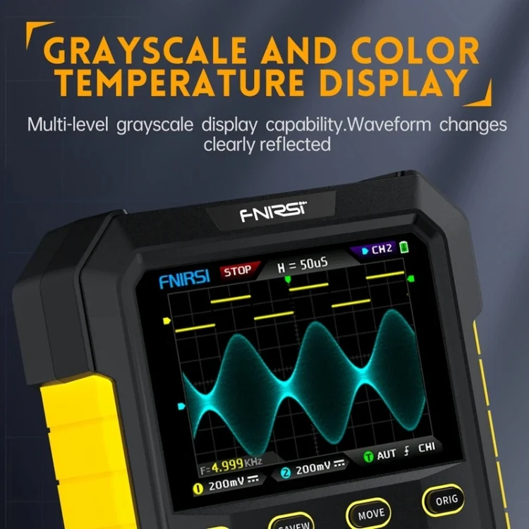 FNIRSI 2 In 1 Small Handheld Fluorescence Digital Dual-Channel Oscilloscope, US Plug(Yellow) - Image 3