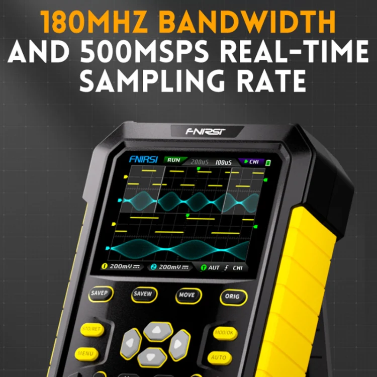 FNIRSI 2 In 1 Small Handheld Fluorescence Digital Dual-Channel Oscilloscope, US Plug(Yellow) - Image 5