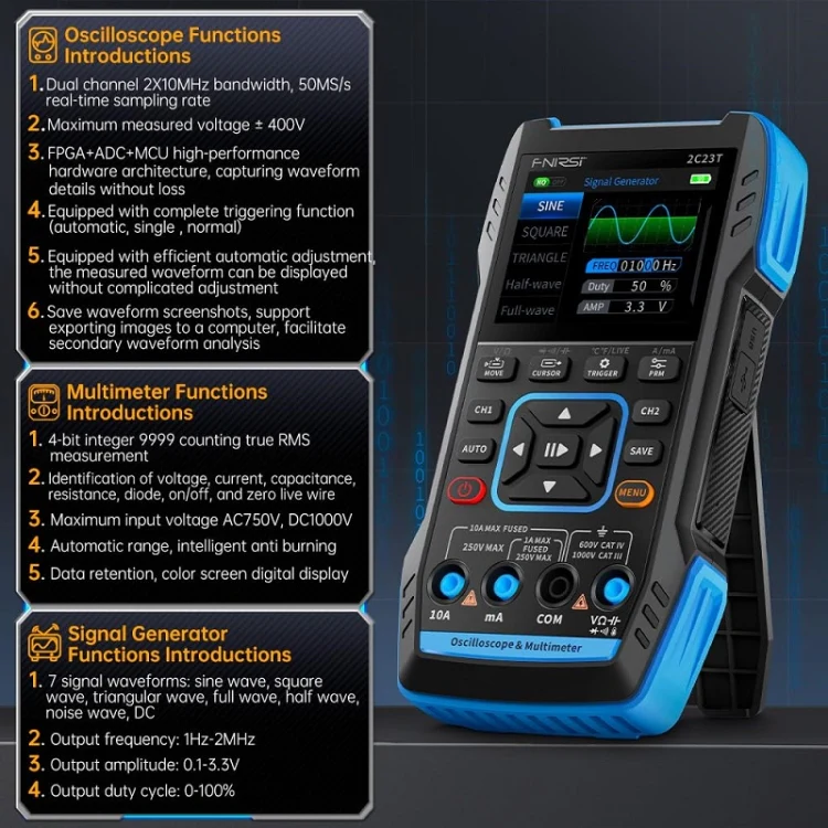 FNIRSI 3 In 1 Handheld Digital Oscilloscope Dual-Channel Multimeter, Specification: Upgrade - Image 2