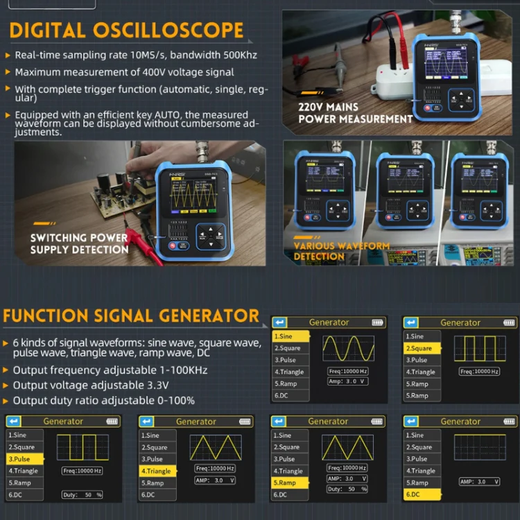 FNIRSI 3 In 1 Handheld Digital Oscilloscope LCR Transistor Tester, Specification: Standard - Image 9