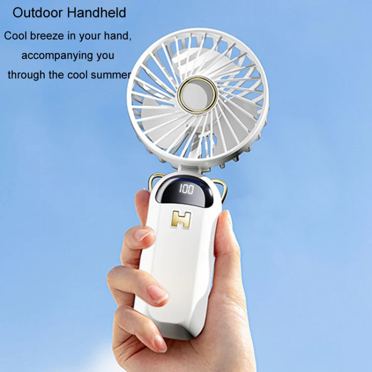 Foldable Digital Display USB Charging Fan Handheld Mute Hanging Neck Outdoor Small Fan(Blue) - Image 10