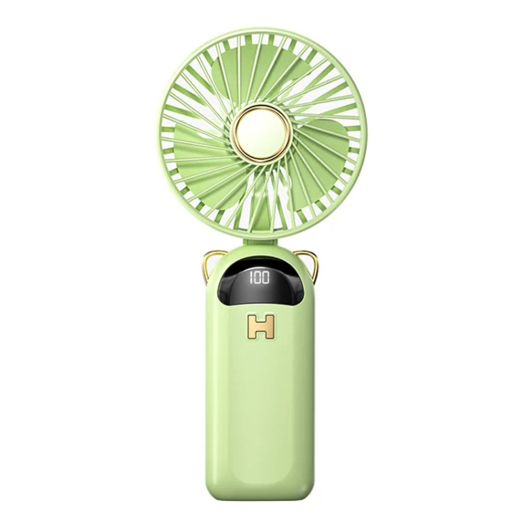 Foldable Digital Display USB Charging Fan Handheld Mute Hanging Neck Outdoor Small Fan(Green)