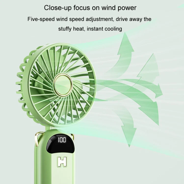 Foldable Digital Display USB Charging Fan Handheld Mute Hanging Neck Outdoor Small Fan(Green) - Image 3