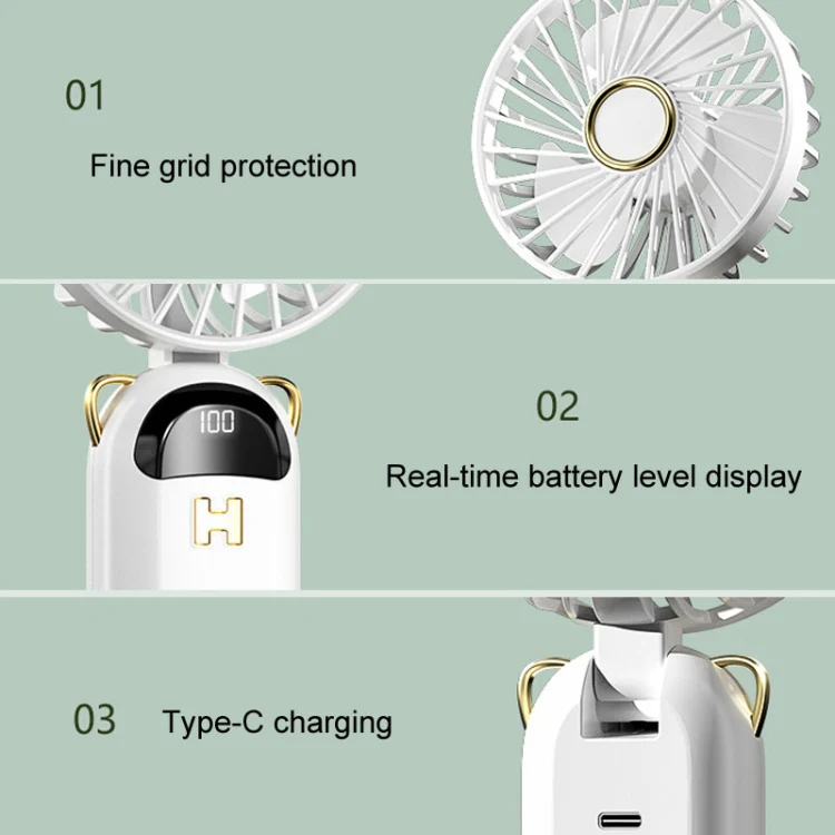 Foldable Digital Display USB Charging Fan Handheld Mute Hanging Neck Outdoor Small Fan(Green) - Image 6