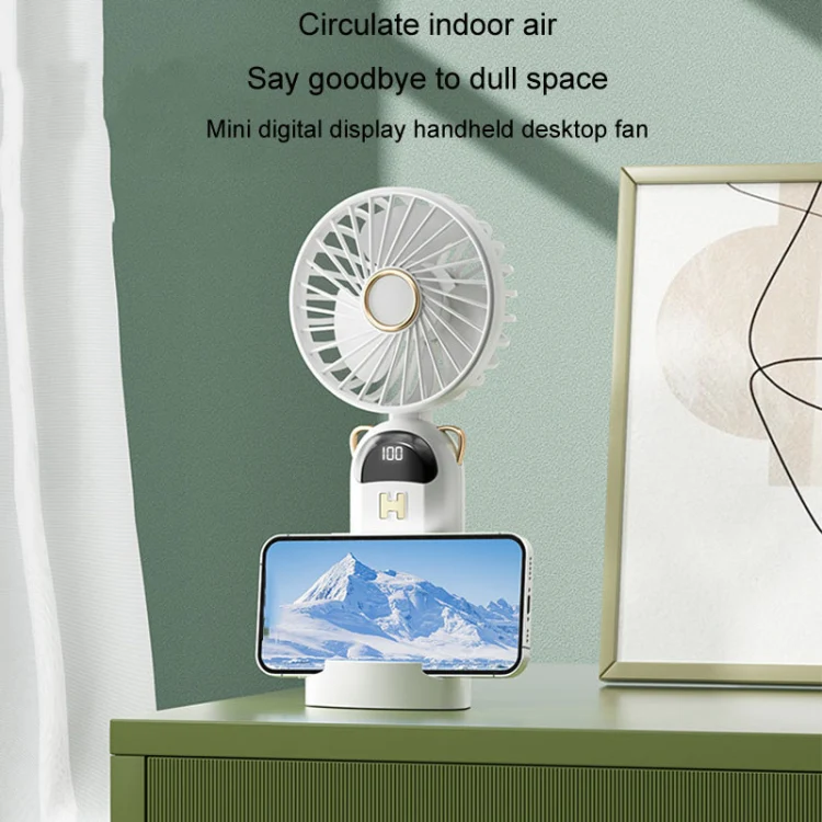 Foldable Digital Display USB Charging Fan Handheld Mute Hanging Neck Outdoor Small Fan(Green) - Image 8