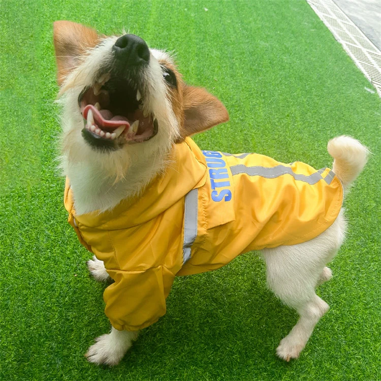 Foldable Reflective Stripe Hooded Pet Raincoat Dog Waterproof Clothing, Size:L(Fluorescent Yellow)