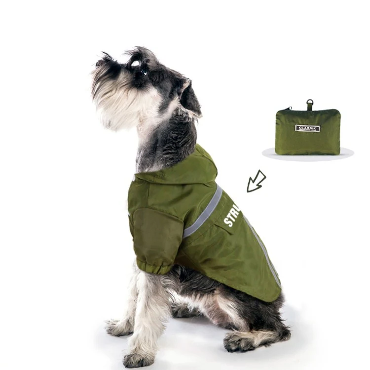 Foldable Reflective Stripe Hooded Pet Raincoat Dog Waterproof Clothing, Size:XL(Dark Green)