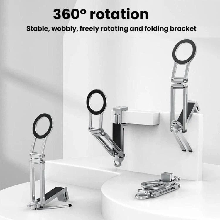 Foldable Ultra-Thin Desktop Phone Magnetic Stand Portable Tripod Phone Mount(Silver) - Image 2