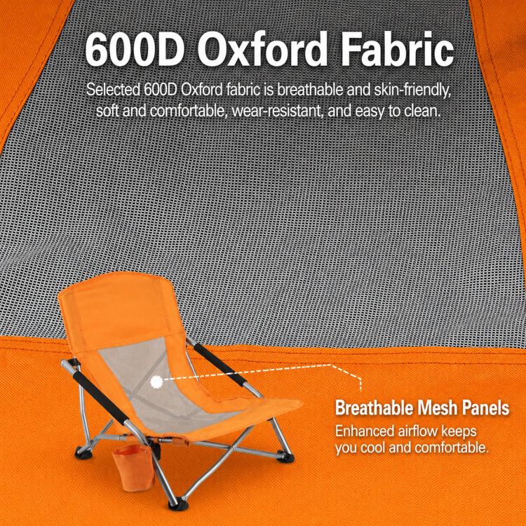 Folding Beach Chair Picnic Camping Lawn Lounge Seat With Breathable Mesh Back and Cup Holder(Blue) - Image 4