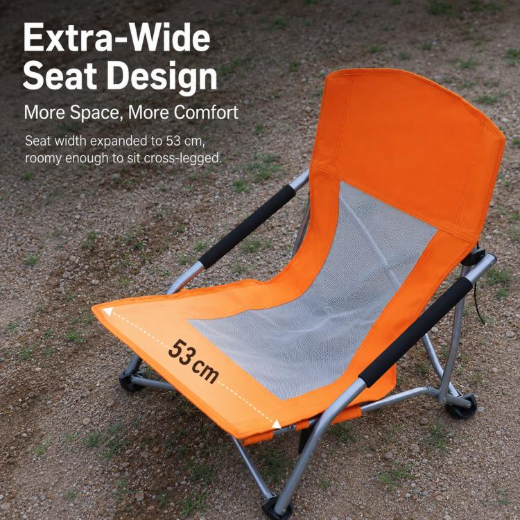 Folding Beach Chair Picnic Camping Lawn Lounge Seat With Breathable Mesh Back and Cup Holder(Orange) - Image 3