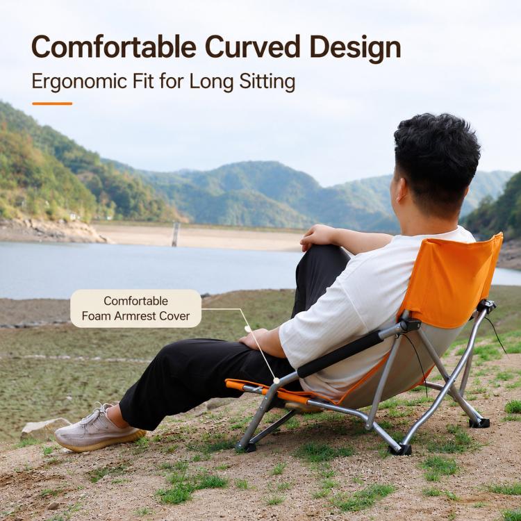 Folding Beach Chair Picnic Camping Lawn Lounge Seat With Breathable Mesh Back and Cup Holder(Orange) - Image 6