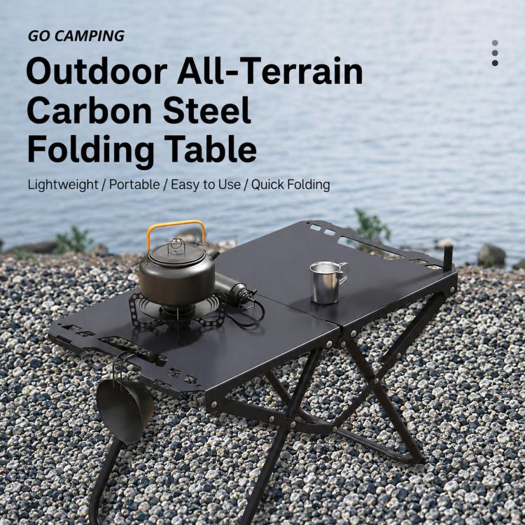 Folding Camping Table Carbon Steel Portable Outdoor Picnic Desk, Spec: With Light Stand - Image 2