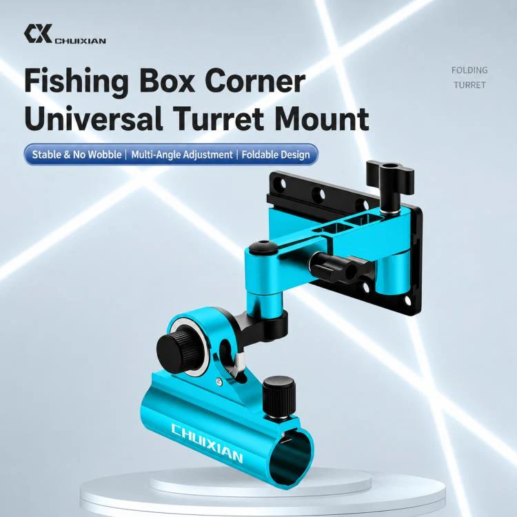Folding Corner Fishing Box Rod Holder 360 Adjustable Aluminum Alloy Turret Bracket(Blue) - Image 2