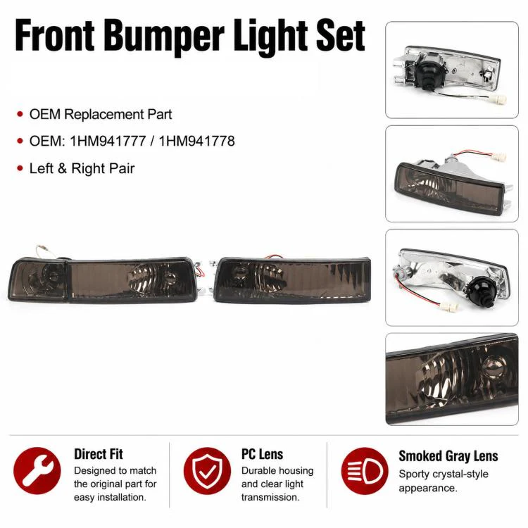 For 1992-1997 Volkswagen Golf / Jetta Front Bumper Crystal Fog Light Kit 1HM941777 / 1HM941778(White) - Image 5
