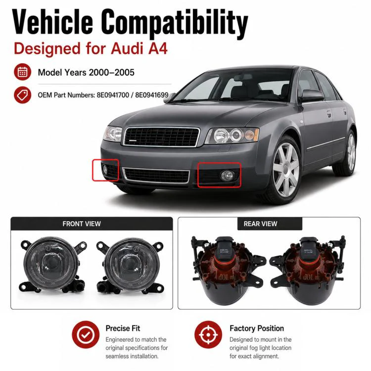 For 2000-2005 Audi A4 / RS4 Fog Lights 8E0941700 / 8E0941699(Right) - Image 7