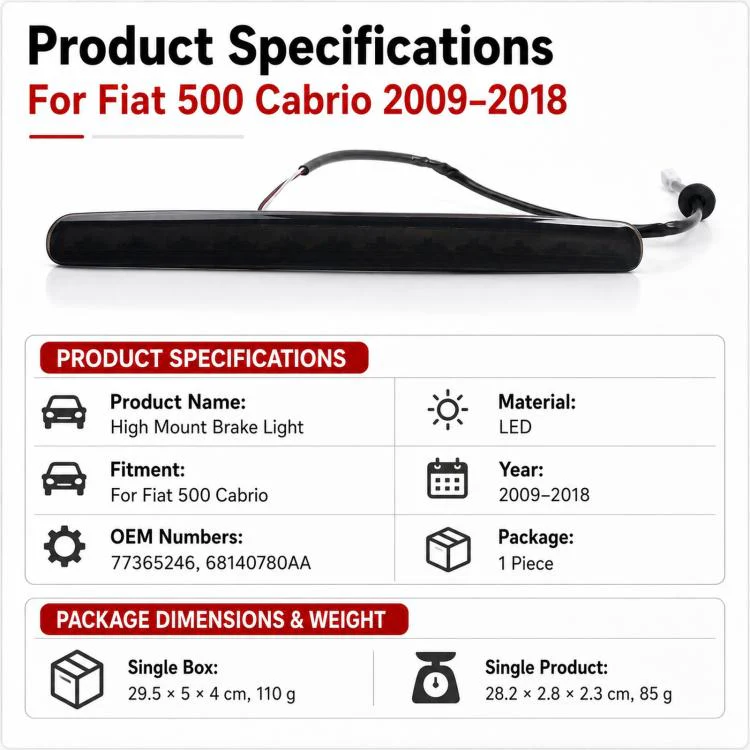 For 2009-2018 Fiat 500 Convertible High-Mount Brake Light 77365246 / 68140780AA(Black) - Image 4