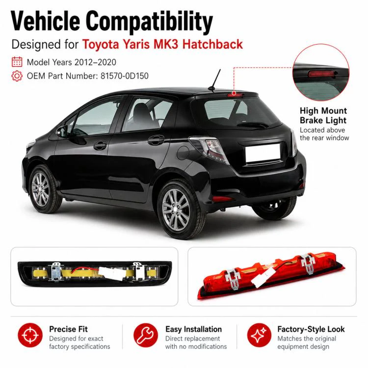 For 2012-2020 Toyota Yaris MK3 Rear High-Mounted Brake Light 81570-0D150(Red) - Image 4