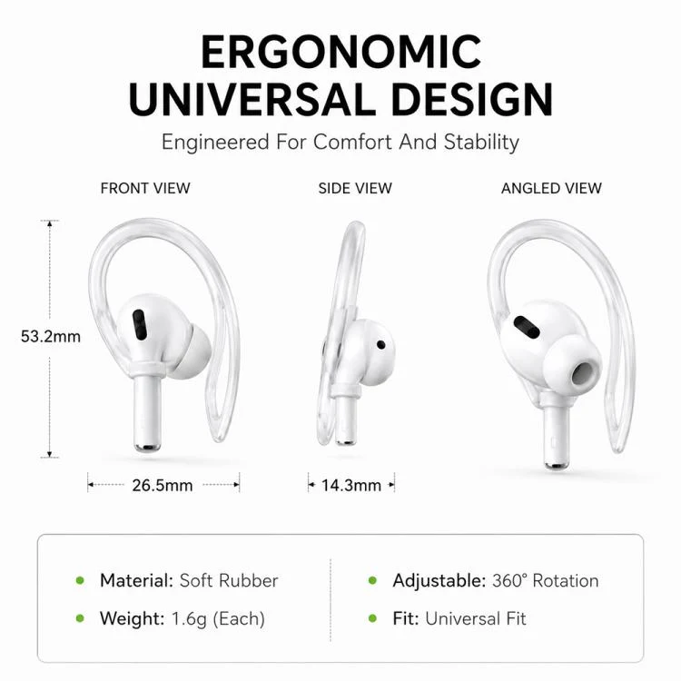 For AirPods 3/2/1 & Pro 3/2/1 XDcase 3 Pairs Soft Rubber Anti-slip Sports Ear Hooks(Black White Transparent) - Image 2