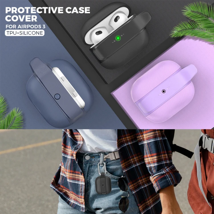 For AirPods 3 AhaStyle PT179 TPU+Silicone Split Protective Case(Black) - Image 3
