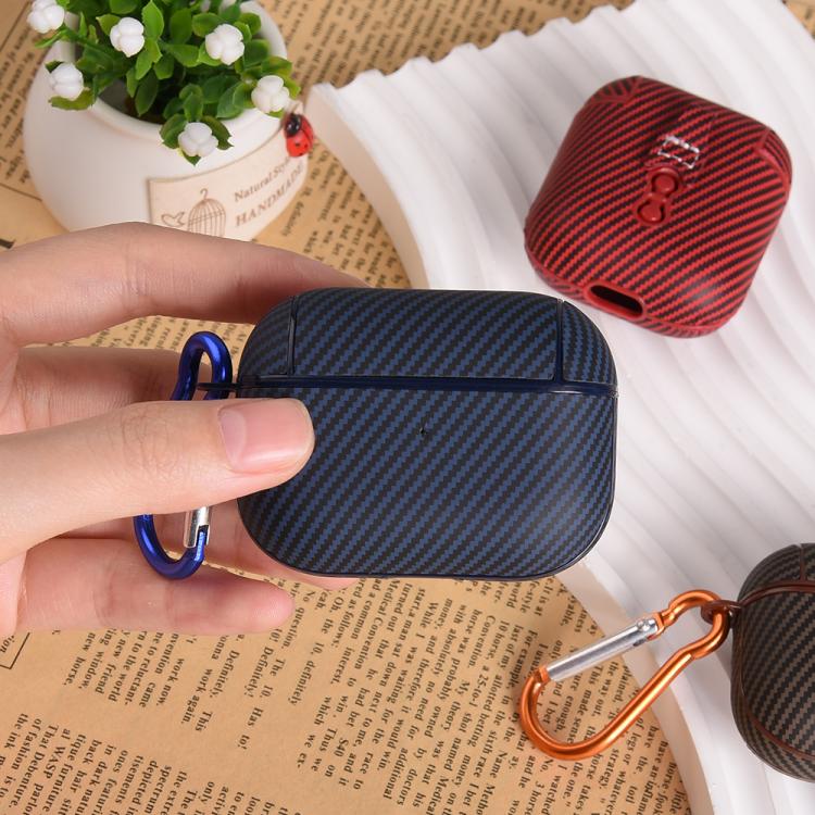 For AirPods 3 Carbon Fibre Texture PU Earbuds Box PC Case with Hook(Blue) - Image 5
