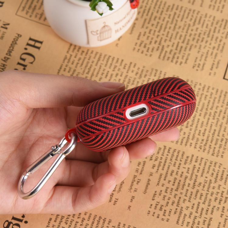 For AirPods 3 Carbon Fibre Texture PU Earbuds Box PC Case with Hook(Brown) - Image 6