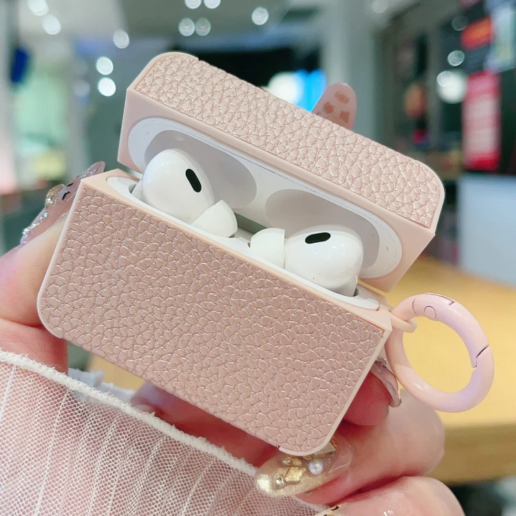For AirPods 3 Litchi Texture Leather Sticker Earphones Protective Case(Apricot) - Image 2