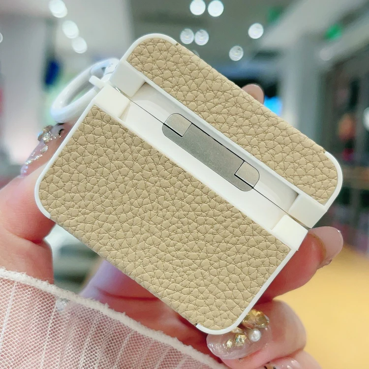For AirPods 3 Litchi Texture Leather Sticker Earphones Protective Case(Apricot) - Image 4