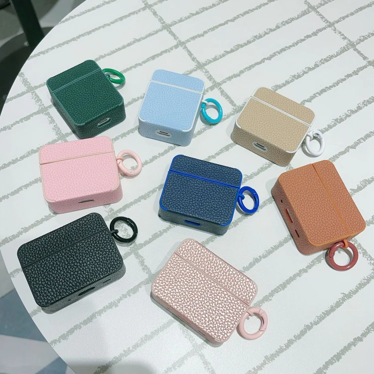 For AirPods 3 Litchi Texture Leather Sticker Earphones Protective Case(Apricot) - Image 6