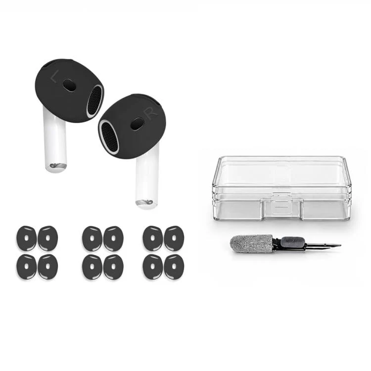 For AirPods 4 XDcase 6 Pairs Silicone Anti-slip Sports Ear Covers Kit, Cleaning Brush Color Random(Black)