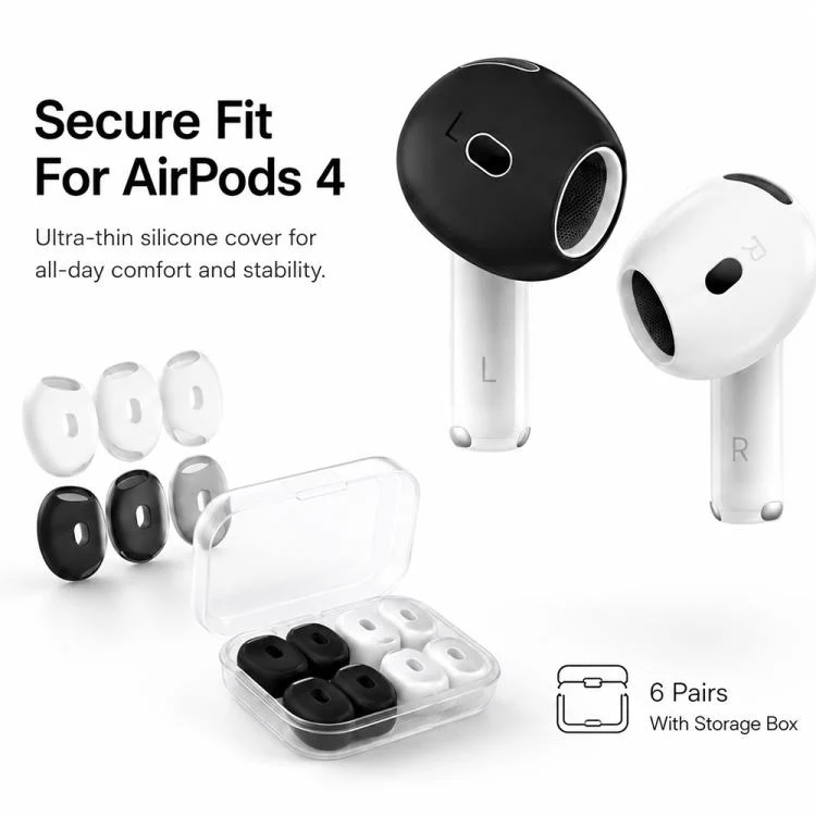 For AirPods 4 XDcase 6 Pairs Silicone Anti-slip Sports Ear Covers Kit, Cleaning Brush Color Random(Black) - Image 4
