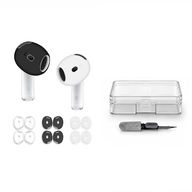 For AirPods 4 XDcase 6 Pairs Silicone Anti-slip Sports Ear Covers Kit, Cleaning Brush Color Random(Black White Transparent)