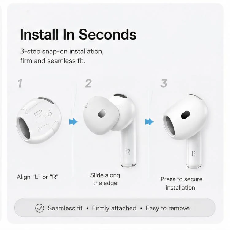 For AirPods 4 XDcase 6 Pairs Silicone Anti-slip Sports Ear Covers Kit, Cleaning Brush Color Random(Black White Transparent) - Image 5