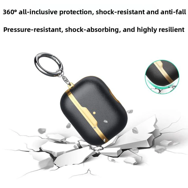For Airpods Pro 2 Business Full Coverage Vegan Leather Protective Case(Gilded Magenta) - Image 5