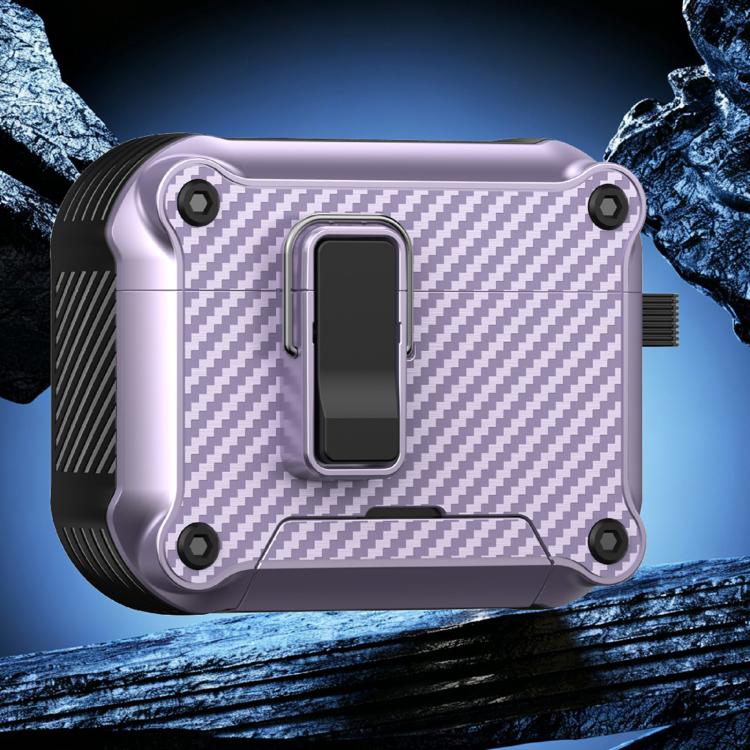 For AirPods Pro 2 Foldable Stand Eagle-Inspired Carbon Fiber Texture Earphone Protective Case(Purple)