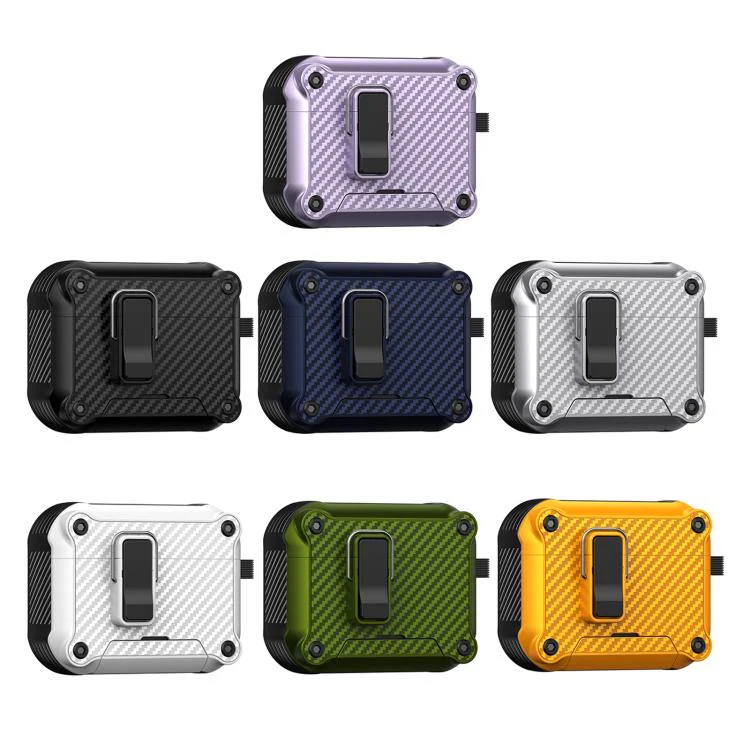 For AirPods Pro 2 Foldable Stand Eagle-Inspired Carbon Fiber Texture Earphone Protective Case(Purple) - Image 2