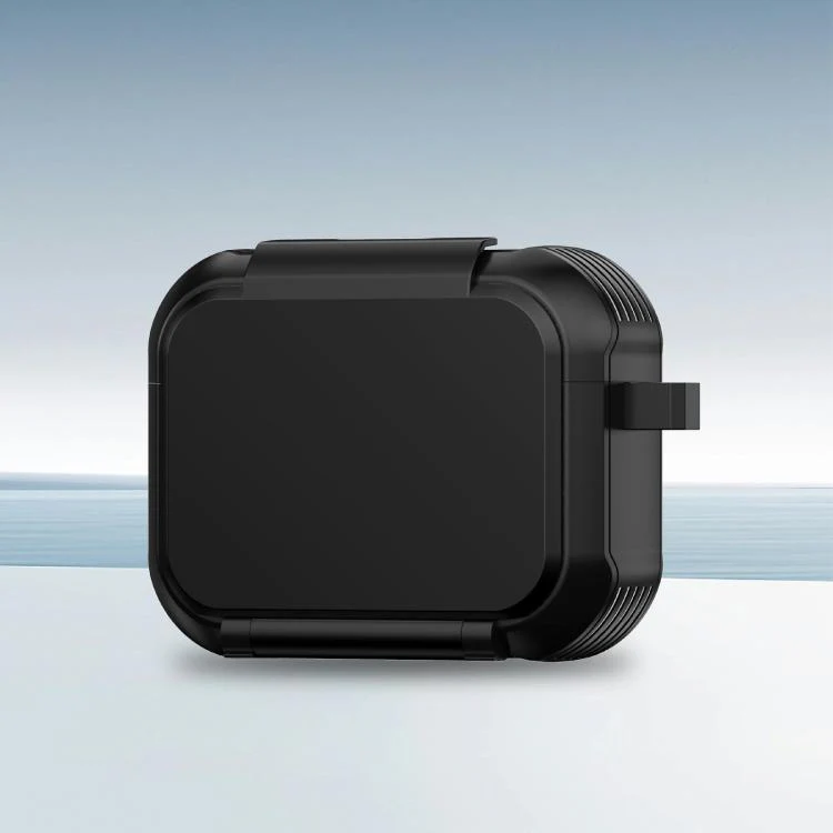For AirPods Pro 2 Foldable Stand Shockproof Earphone Protective Case with Mirror(Black)