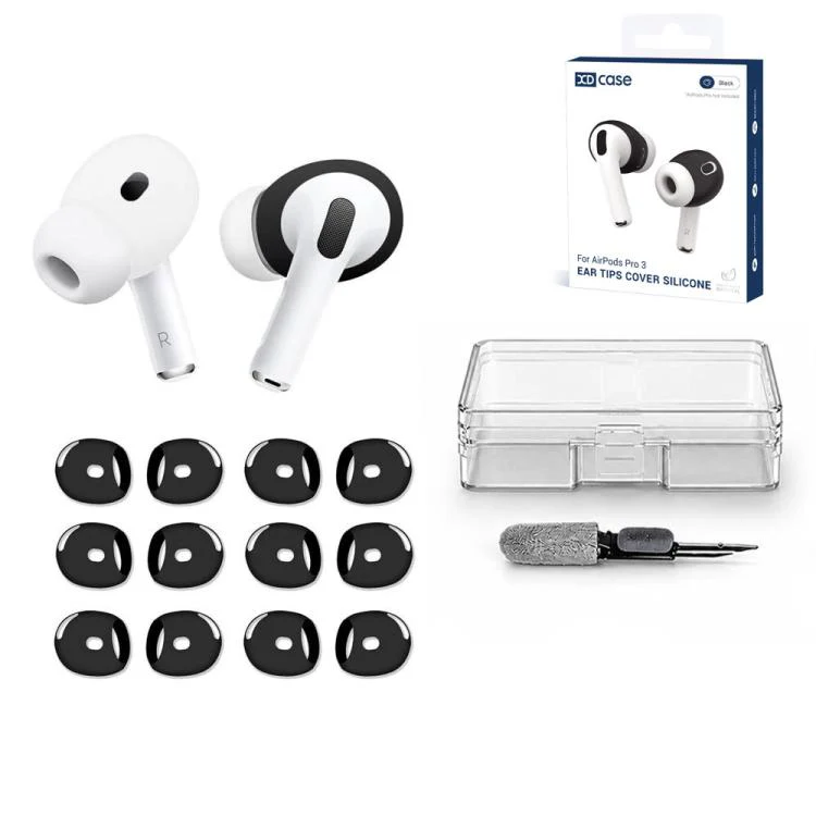 For AirPods Pro 3 XDcase 6 Pairs Silicone Anti-slip Sports Ear Covers Kit, Cleaning Brush Color Random(Black)