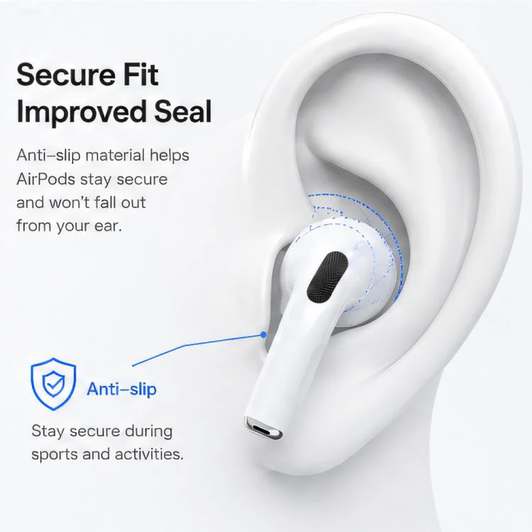 For AirPods Pro 3 XDcase 6 Pairs Silicone Anti-slip Sports Ear Covers Kit, Cleaning Brush Color Random(Black) - Image 4