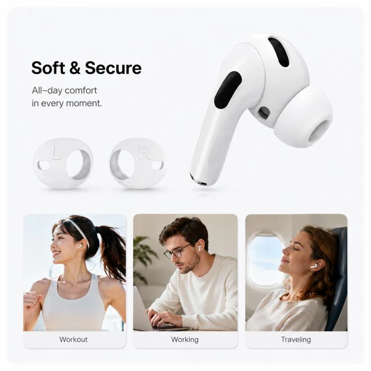 For AirPods Pro 3 XDcase 6 Pairs Silicone Anti-slip Sports Ear Covers Kit, Cleaning Brush Color Random(White) - Image 6