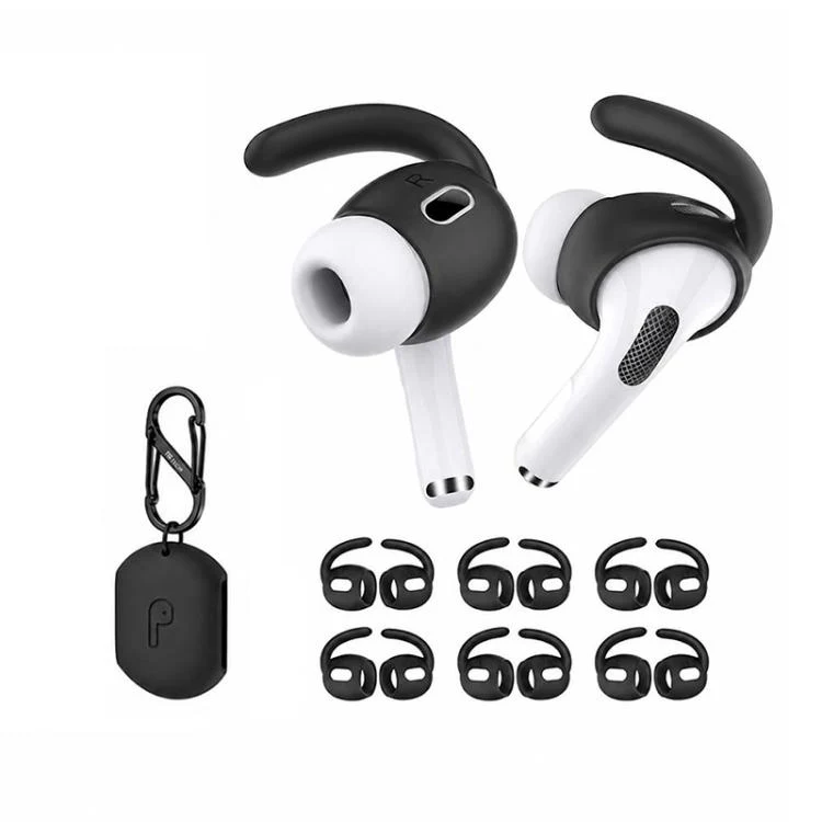 For AirPods Pro 3 XDcase 6 Pairs Silicone Anti-slip Sports Ear Covers with Storage Case & Carabiner(Black)